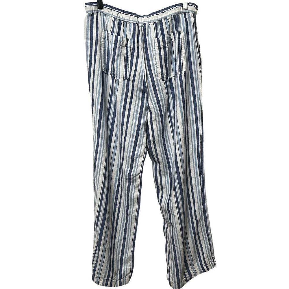 Counterpart Women's Blue White Striped Linen Blend Wide Leg Pants Medium - Picture 2 of 7